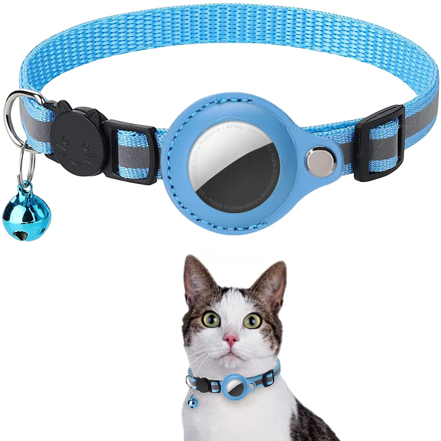 AirTag-Halsband mit Glocke, reflektierender Anti-Lost-Locator, Hundetracker, AirTag-Halter, Haustier-Air-Tag-Hülle – Detail 8