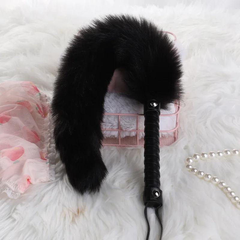 56CM PU Leather  Handle Foxtail Horse Whip Spanking Whip for Horse Training 6