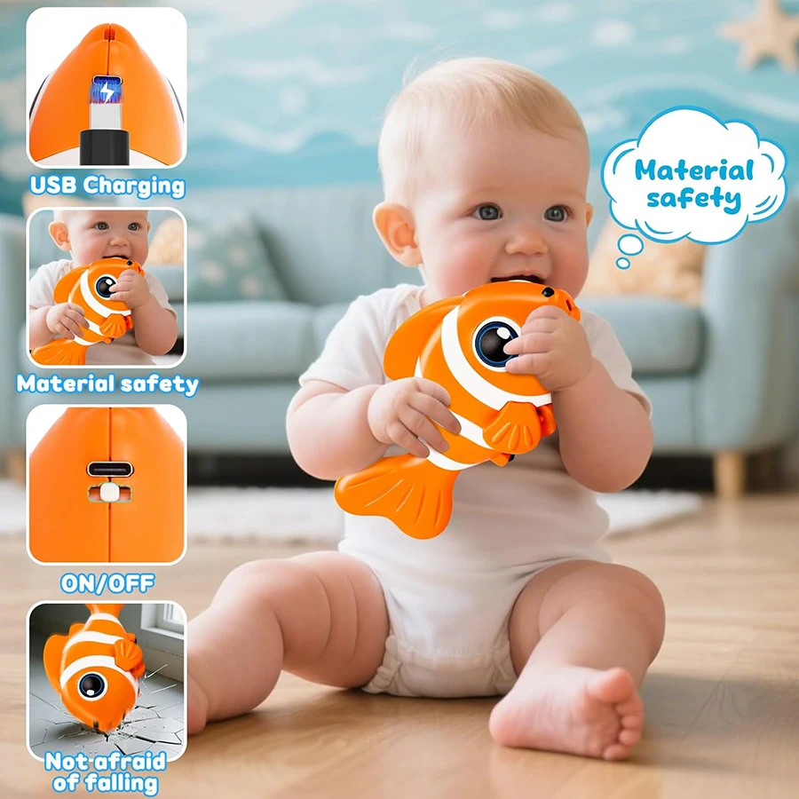 들을 위한 인터랙티브 장난감, 기어다니는 물고기  장난감, 터미타임 장난감, 마법의 흔들리는 물고기, 용 기어다니는 장난감
