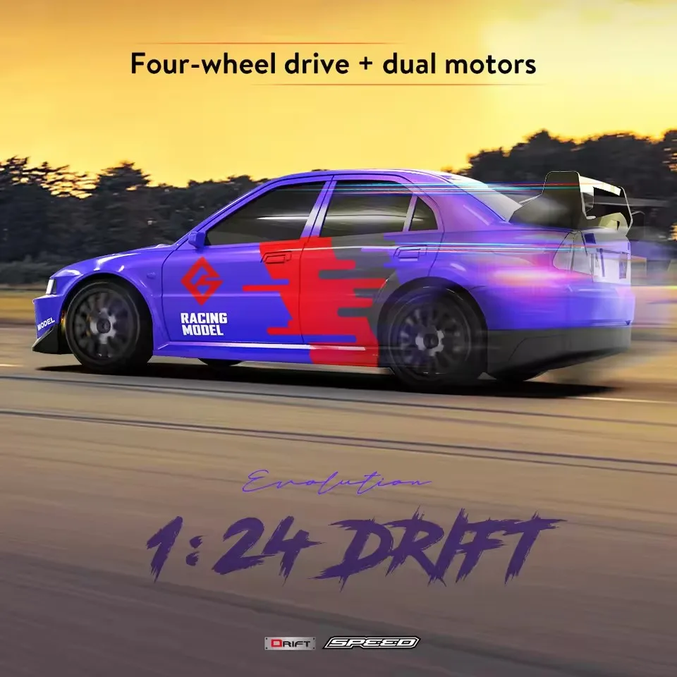 1:24 4륜구동 고속 RC 드리프트 자동차 미니 무선 조종 레이싱카 컬러 조명 경쟁 레이스 차량 남자아이 장난감 어린이 선물