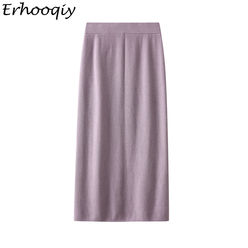 

Purple Elastic Waist Slim Knitted Skirt for Winter Women High Waist Slim Knit Skirts Womens Korean Style Thick Skirt Knitwear