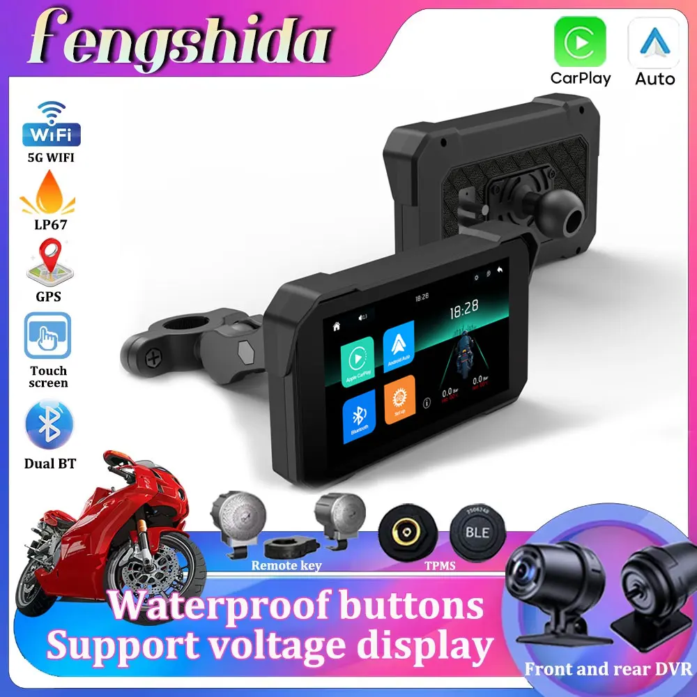 Carplay – écran Universel Pour Moto, étanche IPX7, 6 Pouces, Double Bluetooth 1080P, Sans Fil, Android, Moniteur De Voiture, Enregistreur De Conduite G