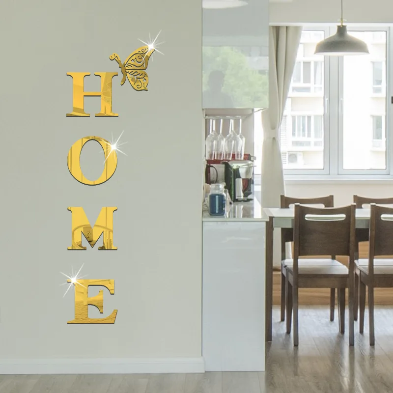Butterfly Home English Letter Wall Stickers Acrylic Self Adhesive Detachable Wall Stickers Home Decoration Mirrors wall sticker acrylic wall sticker