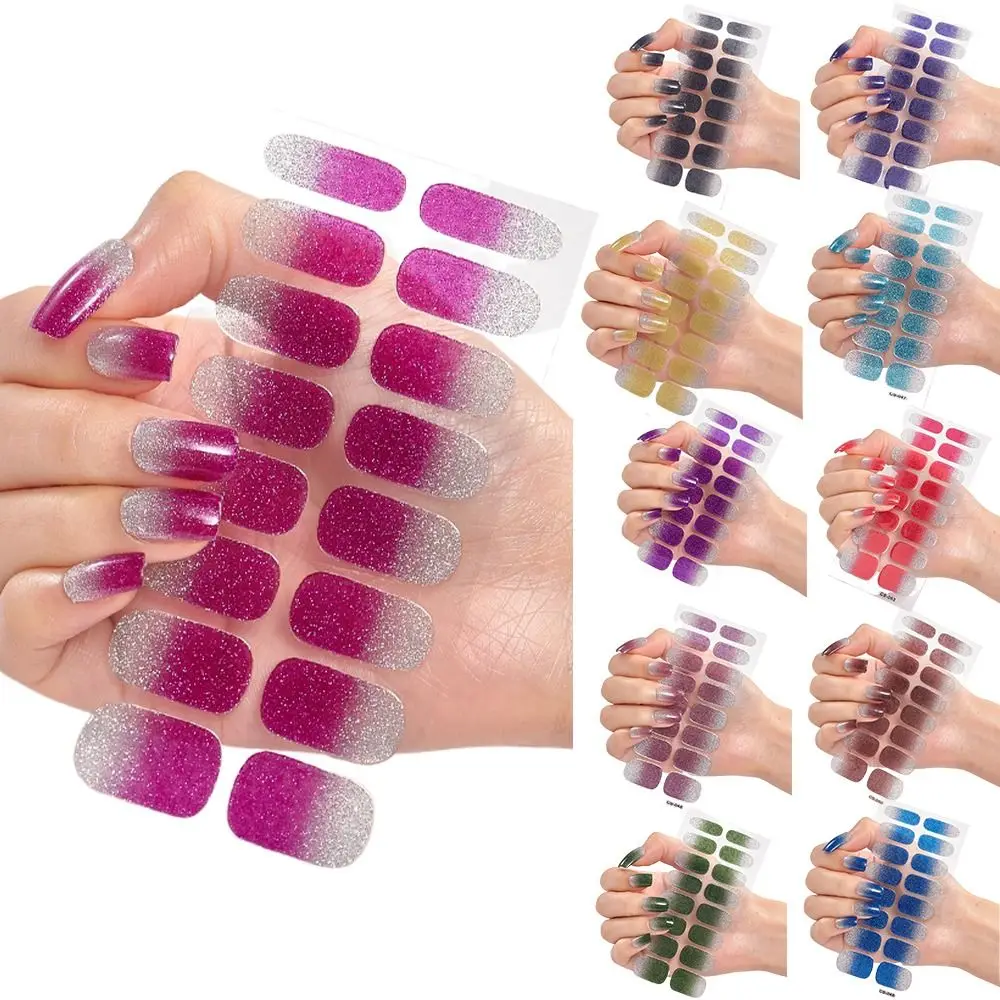 8Sheets Gel Nail Stickers Gradient Colors Glittering Gel Full Nail Wraps Simple Strips Stickers DIY NAil Art Making