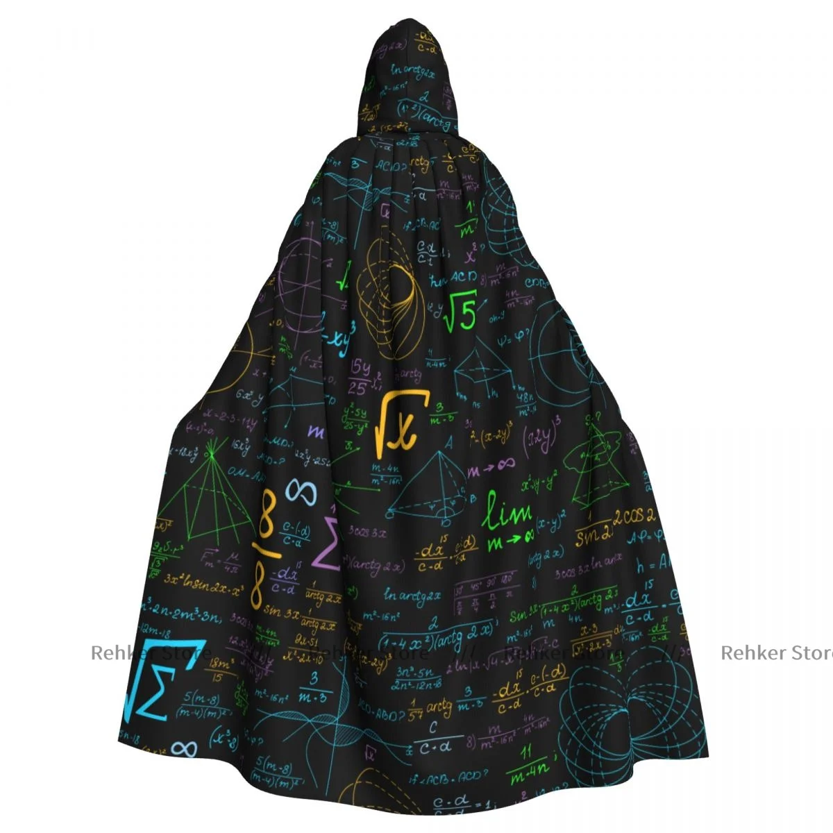 

Adult Halloween Back To School Black Educational Math Cloak Cape Hooded Medieval Costume Full Length Dress Coat