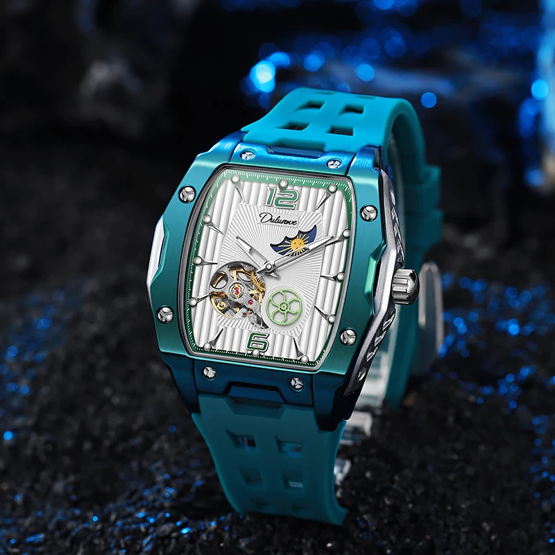 High Quality Sports Men's Watches White Rubber Strap Hollow Out Automatic Mechanical Watch Waterproof Luminous Original Watch