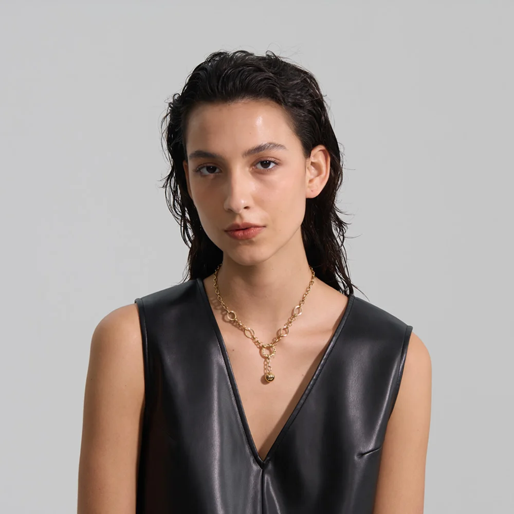 Yhpup Stainless Steel Chain Round Ball Pendant Necklace