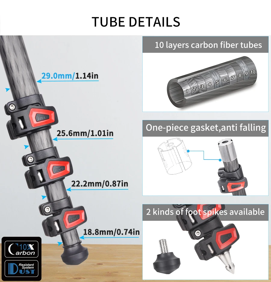 YT284C Professional Carbon Camera Tripod with rotatable multi-angle center colum