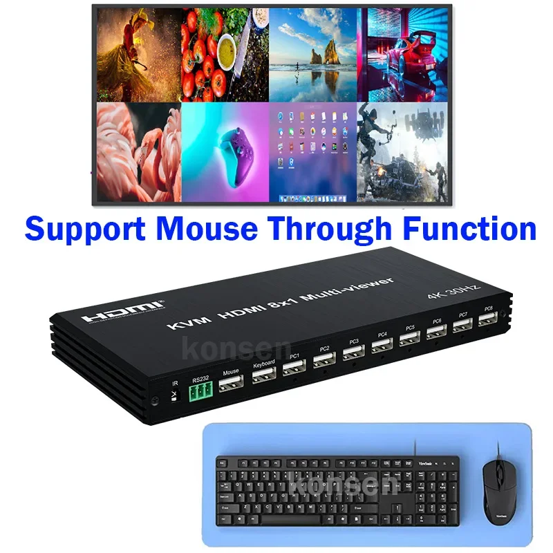 KVM HDMI USB ũ Ƽ  ġ, ɸ 8x1 Ƽ÷, 8 PC   콺, 4K HDMI KVM Ƽ, 8 in 1 Out