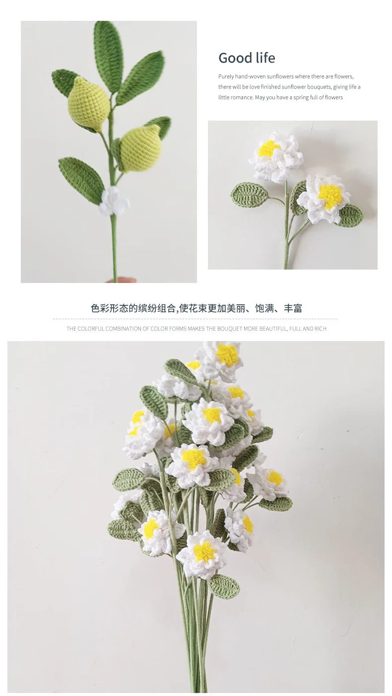 Description Picture 3 of itemHand Knitted Fruit Flower Faux Fruit Bouquet Lemon Blueberry Handmade Diy Faux Flower Bedroom Living Room Party Decoration Gifts