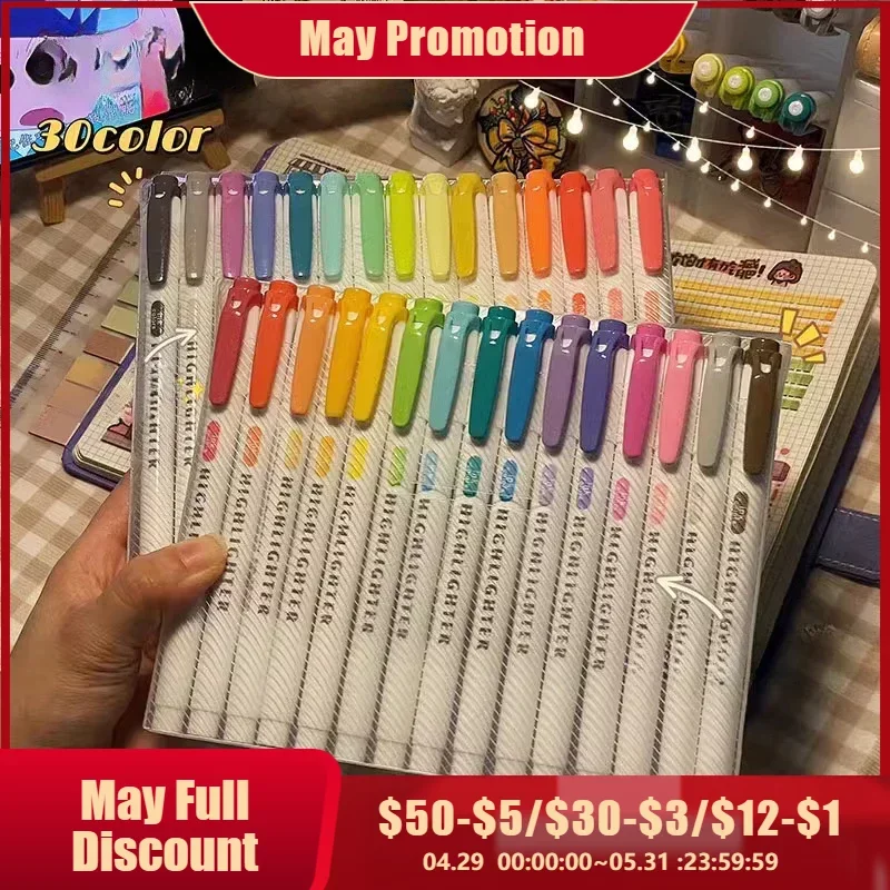 5/15/25 Colors Double Headed Highlighter Pen Set Fluorescent Drawing Markers Highlighters Pens Art Cute Pastel Stationery