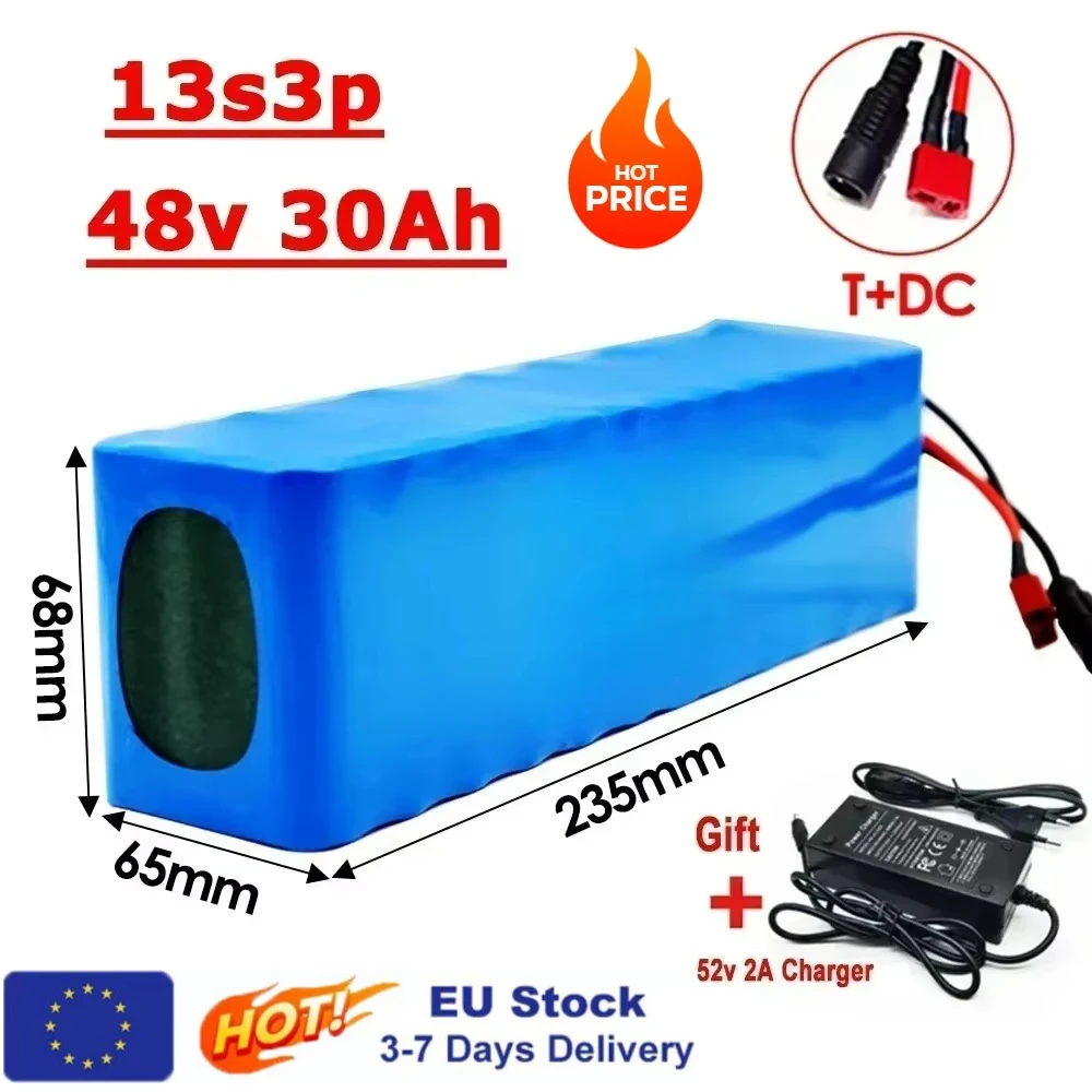 New 48V 30Ah 2000W 13S3P DC/T Lithium Ion Battery Pack Suitable for 48V motors with BMS+54.6V Charger