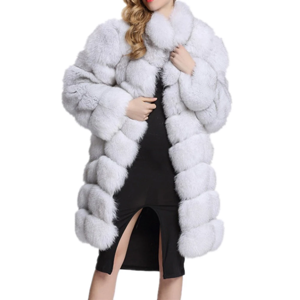 Lisa Colly Women Long Sleeves Stand Faux Fox Fur Coat Jacket Women Winter Warm Luxury Fake Fur Coat Thick Furs Coat Overcoat