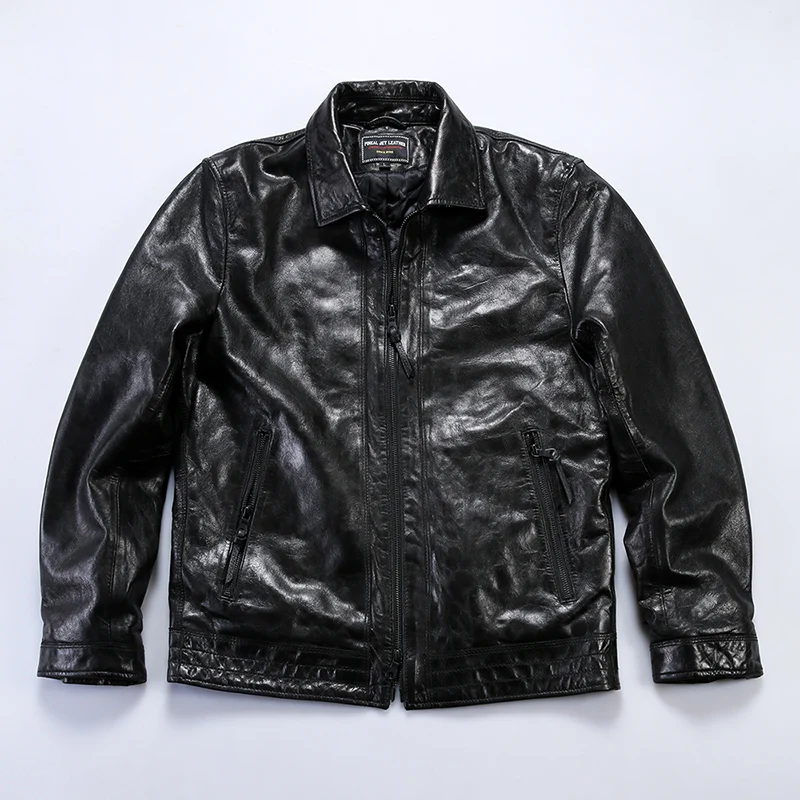 

Fall and winter men's clothing new simple lapel cotton business casual natural sheepskin leather jacket youth Slim-type coat top