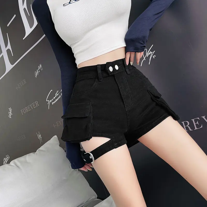 High Waisted Cargo Shorts Khaki Chic Pockets Jeans Shorts Sexy Girl Summer Free Shipping Clothes for Women