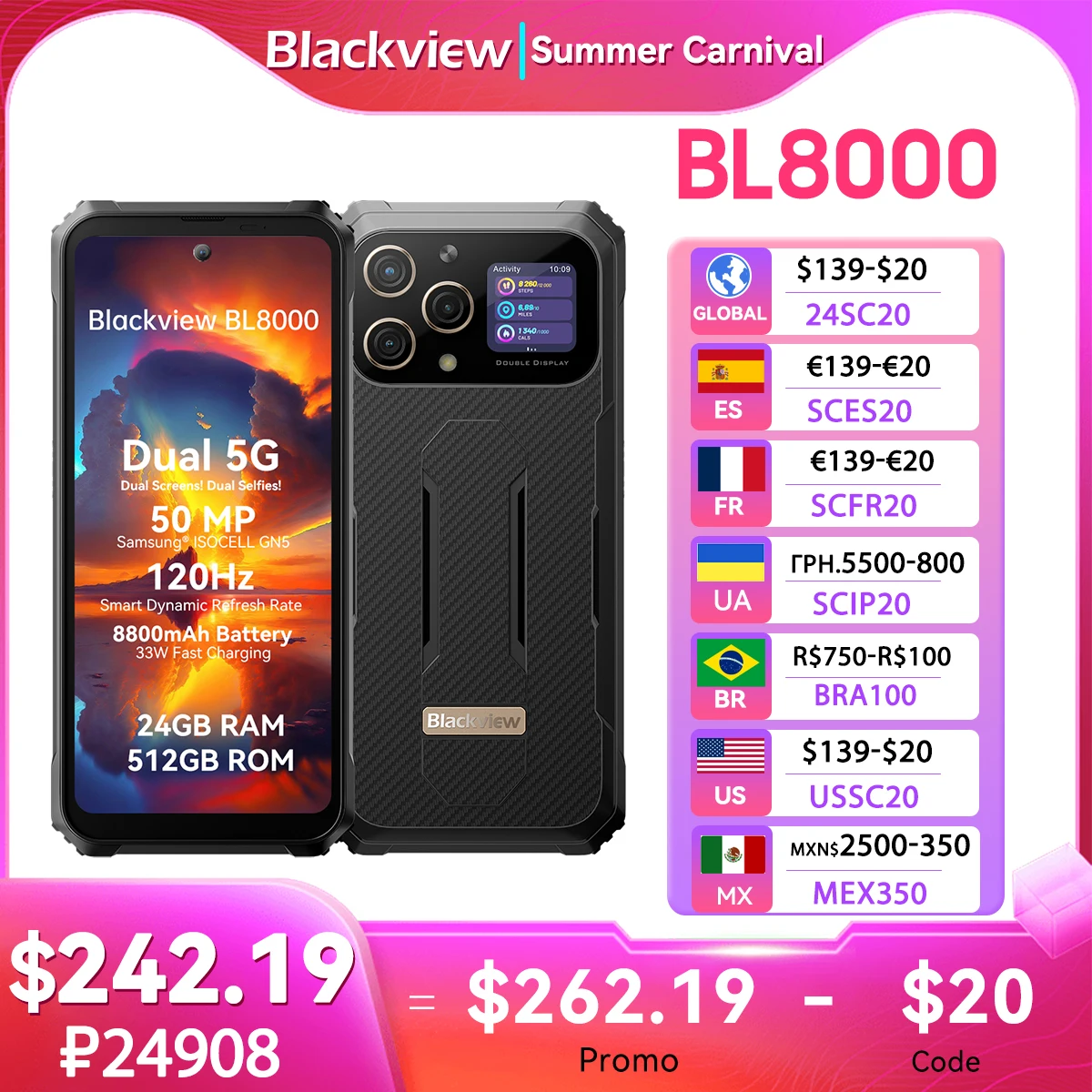 Blackview BL8000 5G 견고한 스마트폰, 6.78 인치 2.4K FHD +