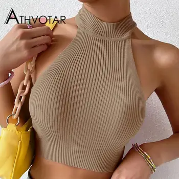 ATHVOTAR 6 Colors Top Women Ribbed Sleeveless Seamless Summer Crop Top Tank Sexy Female Vest Knitted Streetwear Slim Knit Tops