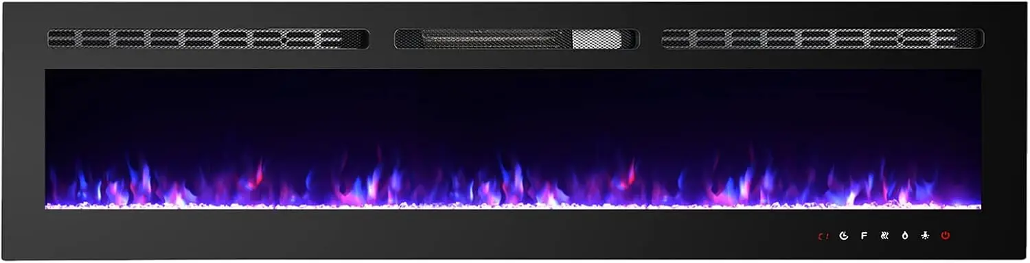 Electric Fireplaces Recessed Wall Mounted Fireplace Insert 70 Inch Wide Heater LED Fire Place Remote Control & Touch Screen