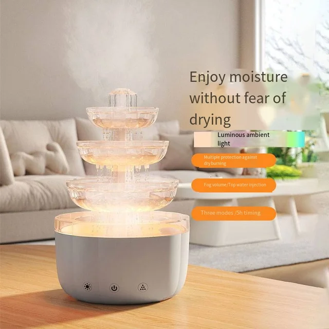 Hogar 2025 Creative Fountain Humidifier 7-Color Device Atmosphere Light Raindrop Oil Diffuser Aromatherapy Machine Air Humidifie 3