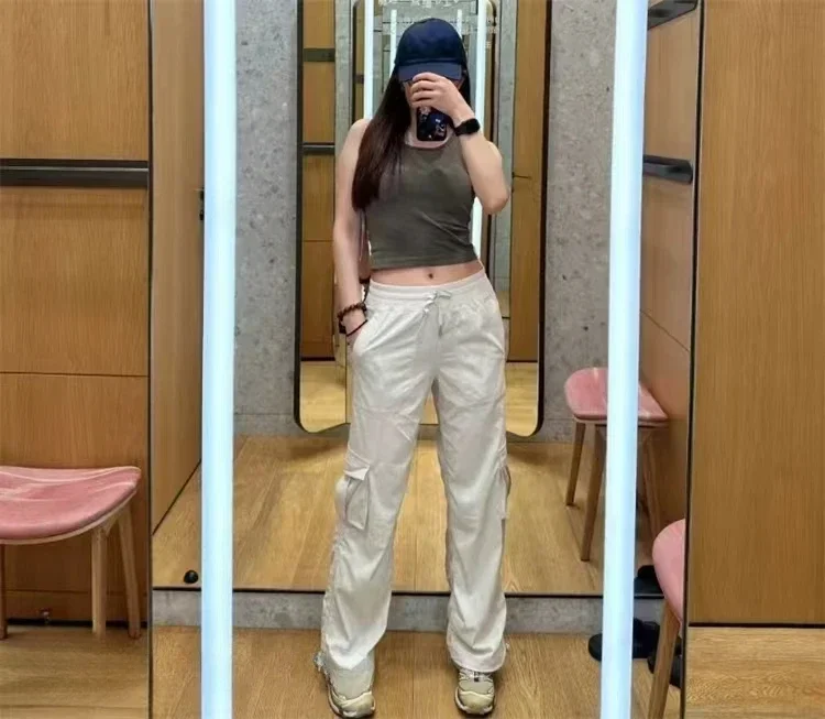 Lemon Women Dance Studio Gym loose full length Pants Wide Leg Pants Workout Running Exercise Trousers With Pockets