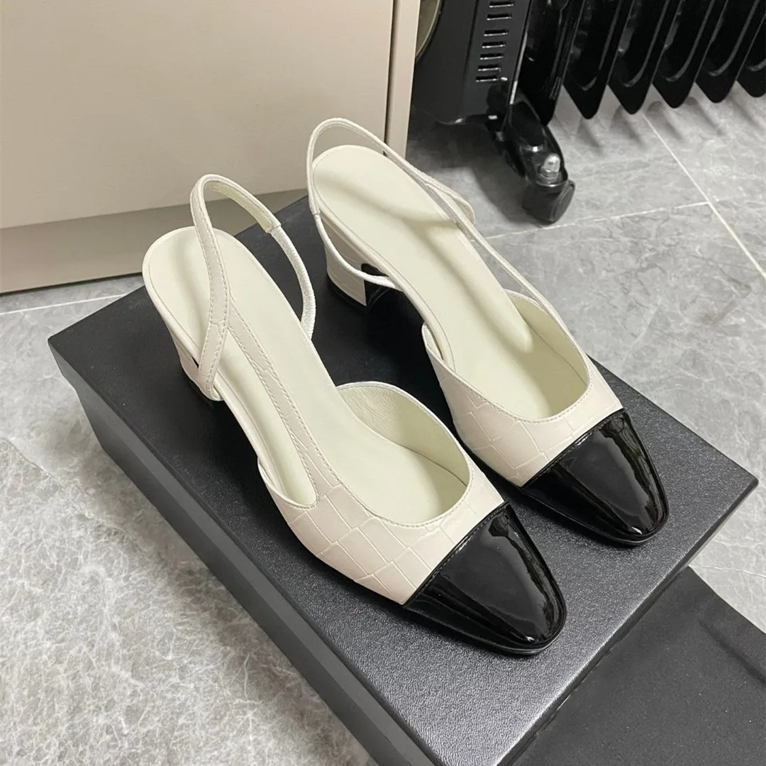 

Plus Size 34-43 Sandals For Woman Genuine Leather Women's Sandals Round Toes Chunky Heels Back Strap Sandals Slingbacks Shoes