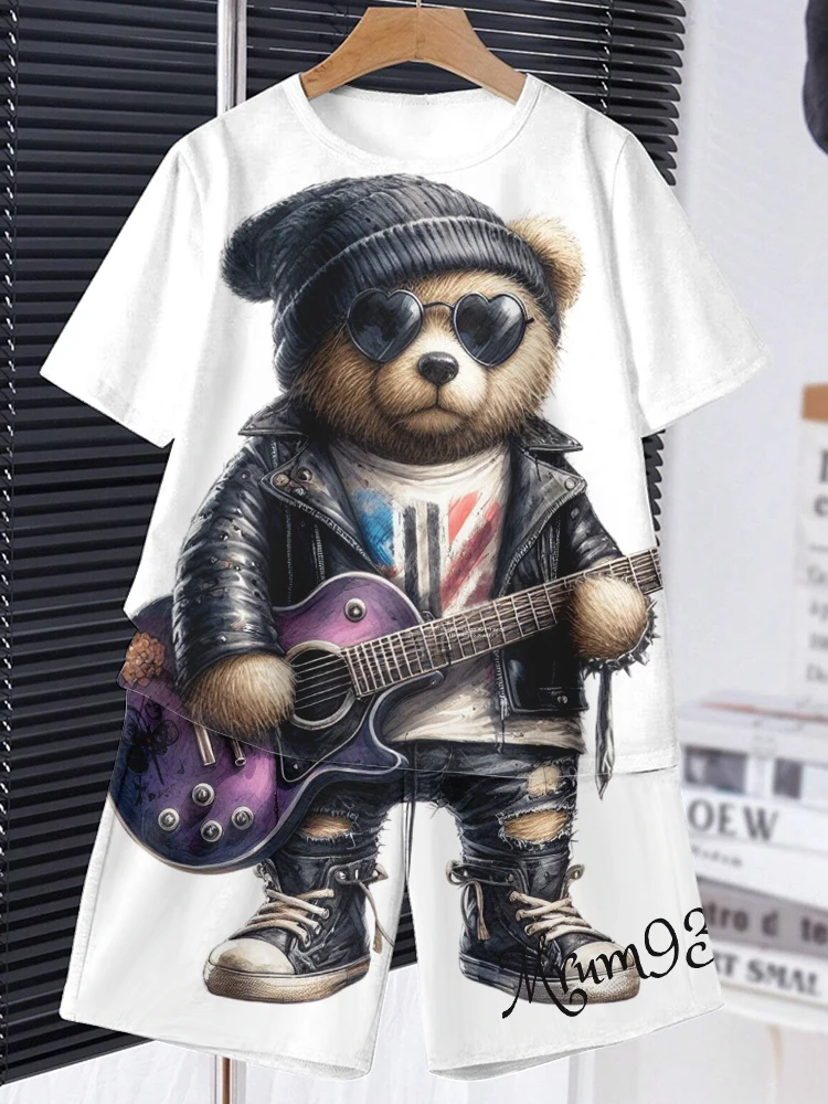 Anime Trend Bear Print Short Sleeve T-shirt Shorts 2 Summer Men's Fashion Street Short Sleeve Suit Heat Insulation Anti-wrinkle 4