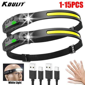 Led 센서 헤드 램프 USB 충전식 헤드 손전등 18650, 내장 배터리 5 가지 조명 모드 헤드 토치 낚시 캠핑 랜턴