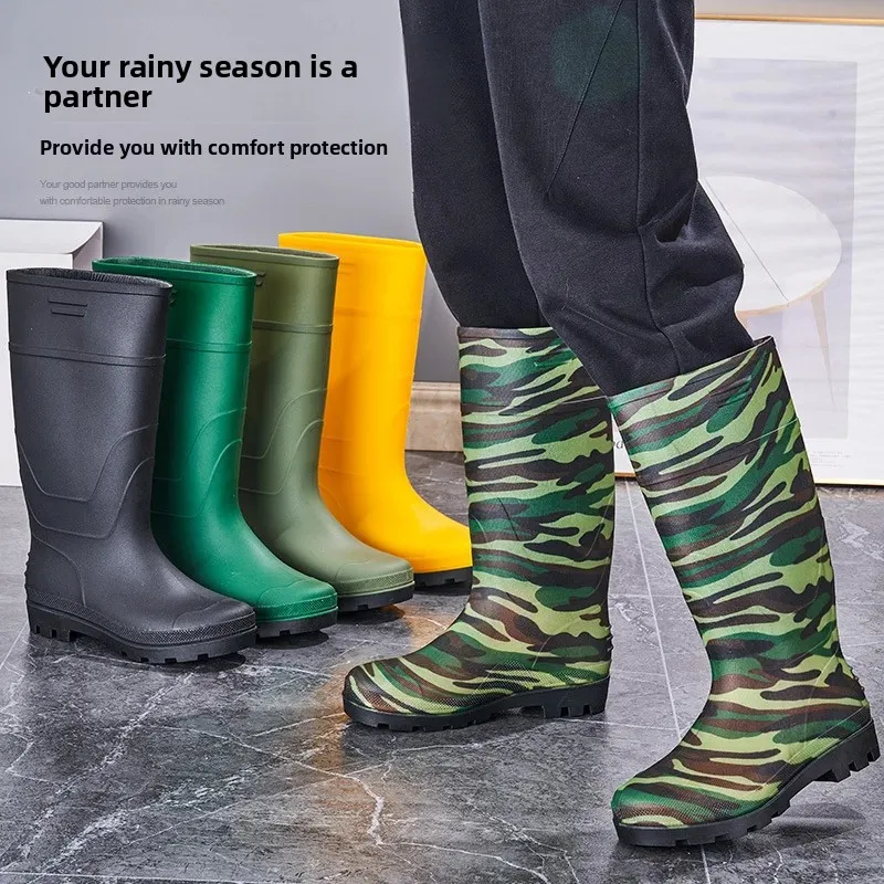 Bottes de pluie mi-hautes homme polaire imperméables PVC antidérapantes été couleur unie