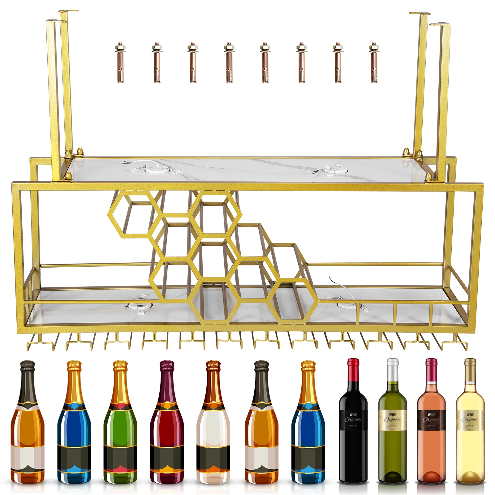 Metal Hanging Wine Rack (gold)