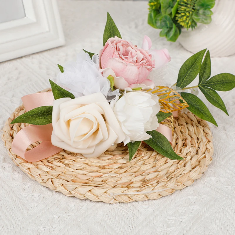 Fleurs Artificielles Personnalisables Pour Décoration De Gâteau - Grandes Roses Blanches Avec Feuilles Vertes Pour Mariage, Anniversaire, Baptême