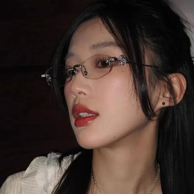 Fashion Frameless Glasses for Women Exquisite Luxury Diamond-Inlaid Blue Light Blocking Glasses Harajuku Vintage Y2K Eyewear