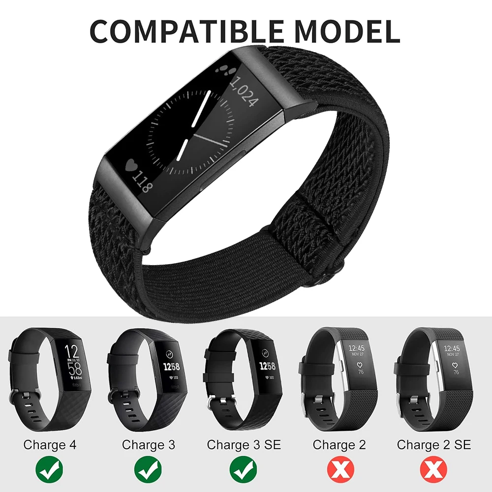 Fitbit Charge 4 3 용 새 나일론 탄성 팔찌 밴드 루프 Fitbit Charge 3 4 se 용 짠 스포츠 시계 손목 스트랩