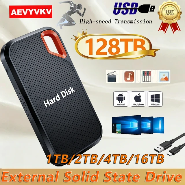 2TB/4TB ดิสก์ SSD ภายนอกแบบดั้งเดิม ความเร็วในการถ่ายโอนข้อมูลสูง ความจุขนาดใหญ่ 128TB กันน้ำ สำหรับแล็ปท็อป/โทรศัพท์ 1