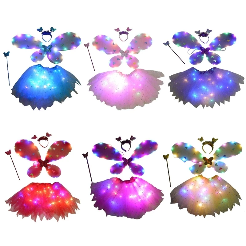 

HX5D Butterfly Glowing Dresses for Girls Fairy Wings Glitter Girl Tutu Skirts Fairy Wings Theme Birthday Party Supplies