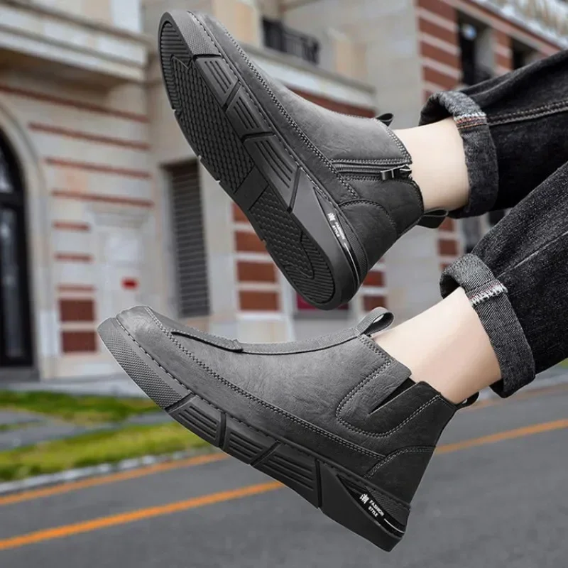Men Sneakers Leather Shoes High-top Boots Anti-slip Wear-resistant Waterproof Motorcycle Men Safety Boot Chelsea Bota Masculina - 5