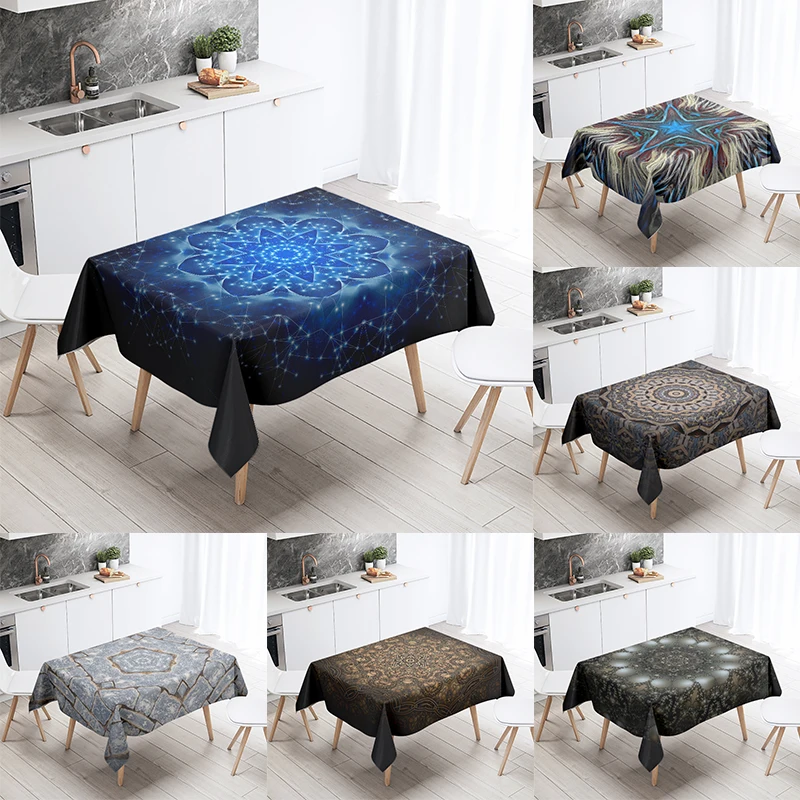 

Psychedelic Mandala Tablecloth Waterproof Rectangular Wedding Party Restaurant Decor Kitchen Table