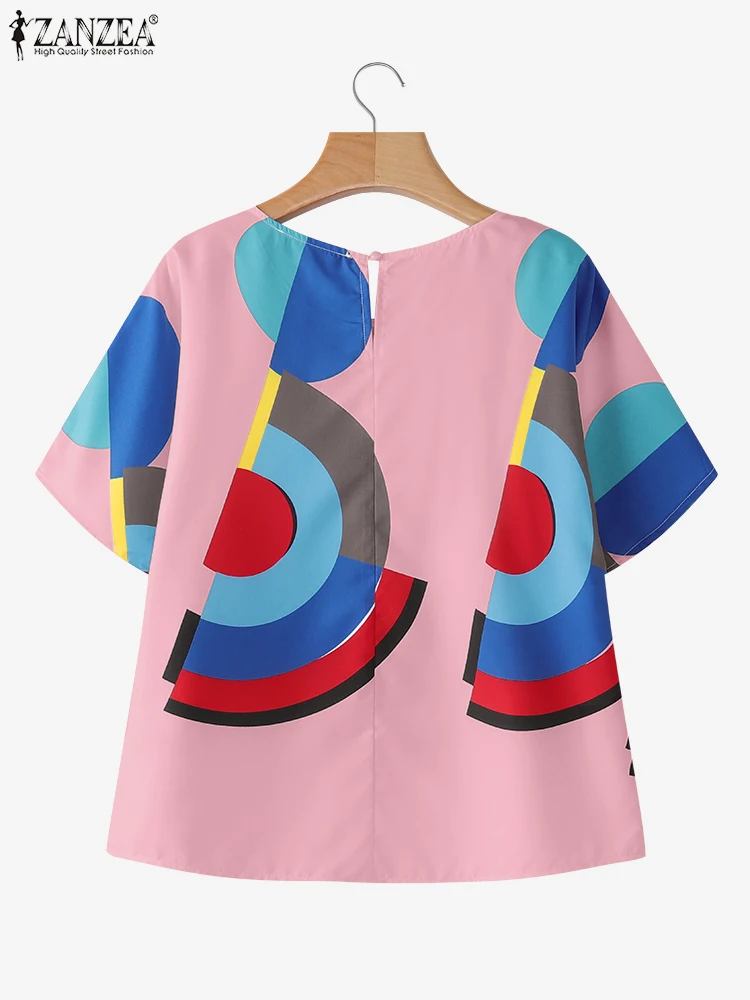 Women Geometry Printing Short Sleeve Elegant Blouse
