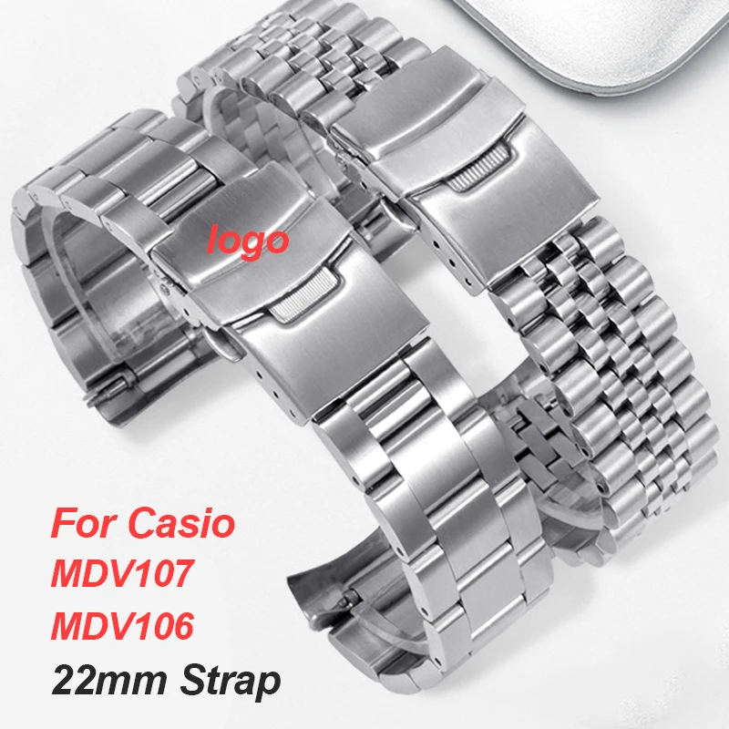 22mmCurvedMetalBraceletforCasioDuroMDV106MDV107StainlessSteel
