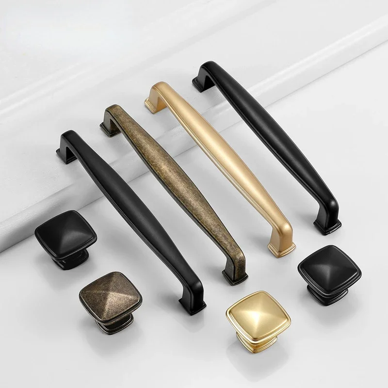 Vintage Yellow Bronze Furniture Handles Kitchen Cabinets Sliding Door Drawer Knobs Wardrobe Cupboard Dresser Push Pull Handle