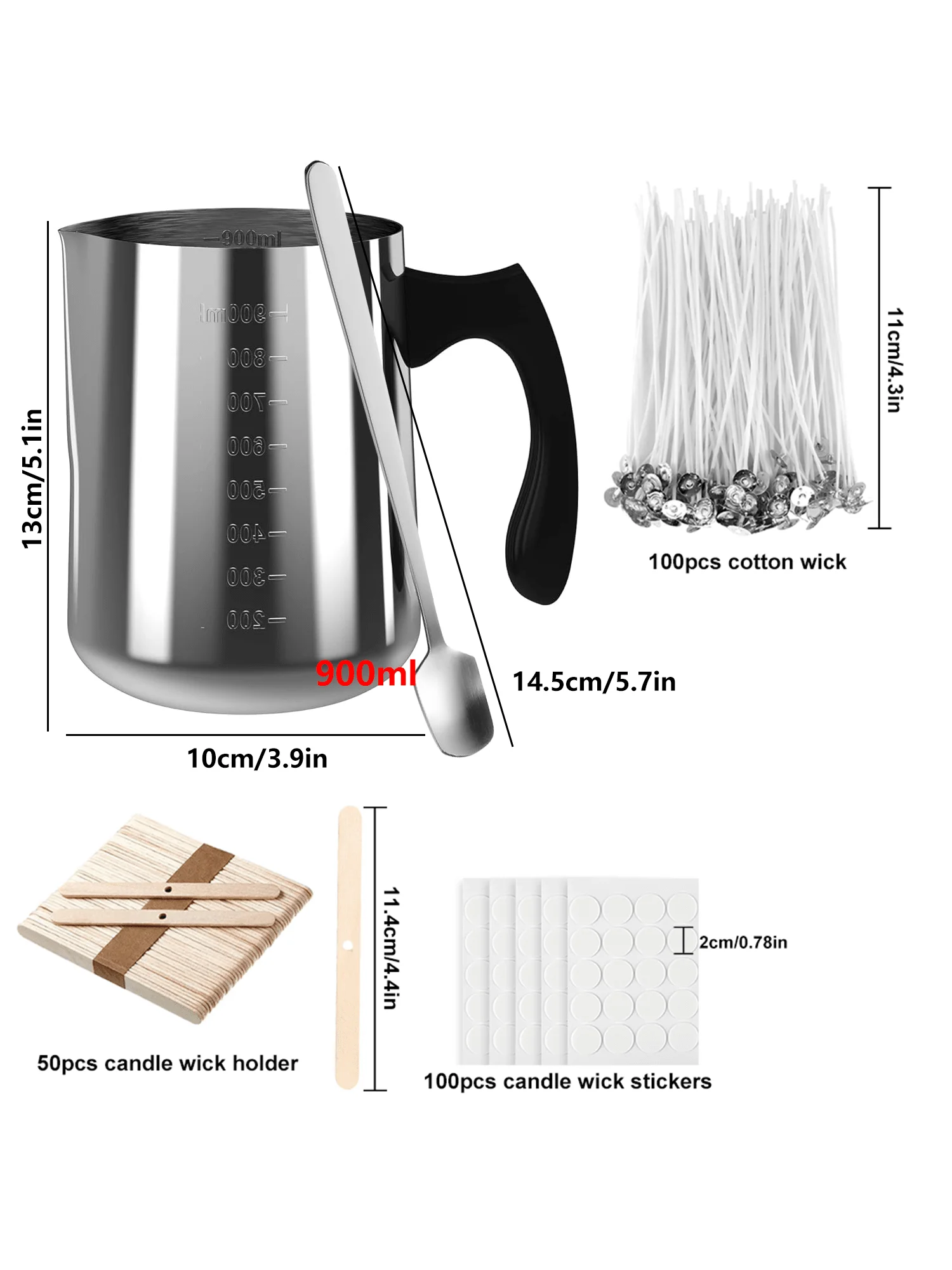 Candle making kit, DIY candle craft tools, 1 candle making pouring pot, 100 wicks, 100 stickers and 50 single hole