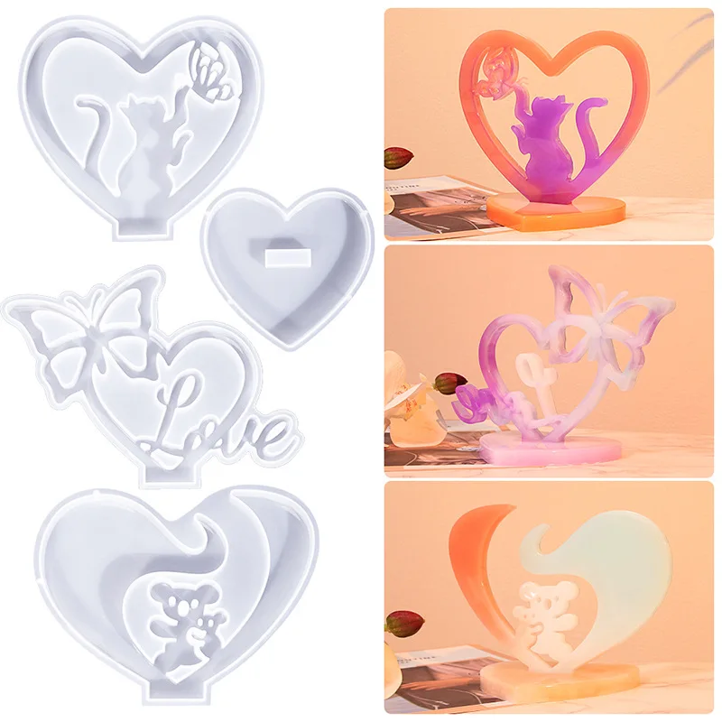 

DIY Lovely Bear Butterfly Heart Shaped Statue Silicone Mold Handmade Home Ornament Desktop Decoration Epoxy Resin Mould