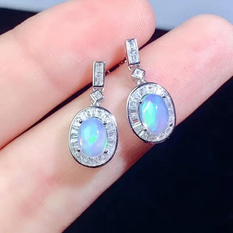 

Classic Gemstone Stud Earrings Solid 925 Silver Natural Opal Earrings 3 Layer 18K Gold Plating Prevent Allergy Opal Jewelry