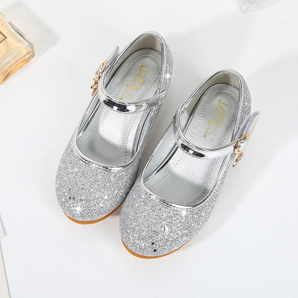 Children's Masquerade Birthday Party Shiny Princess Shoes Formal Girls Graduation Wedding Bridesmaid High Heel Leather Shoes 5