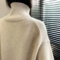 2024 Autumn and Winter New Thick Cashmere Sweater Women High Neck Pullover Sweater Warm Loose Knitted Base Sweater Jacket Tops - Image 3