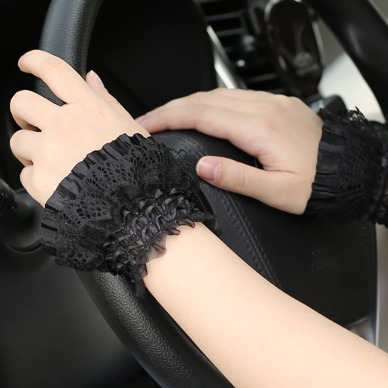 Lolita Hand Sleeve Wrist ornament Cuffs Ruffled Floral Black Lace