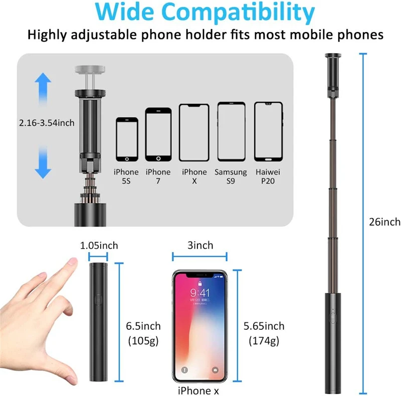 Lightweight Mini Aluminium Extendable Selfie Stick Bluetooth Tripod Monopod Selfiestick for IPhone 14 13 12 11 Pro Max Samsung