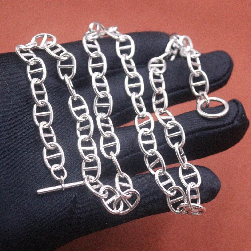 

Real 925 Sterling Silver Necklace Women Men 8.5mm Wider Anchor Link OT Clasp 22inch Length 43-44g