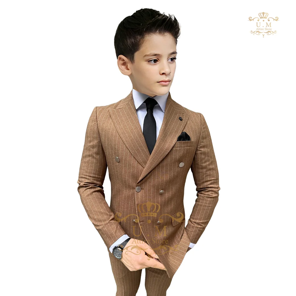 Boys Suit 2-piece (jacket+pants) Striped Peak Lapel Double-breasted Slim Fit Kids' Tuxedo Wedding
