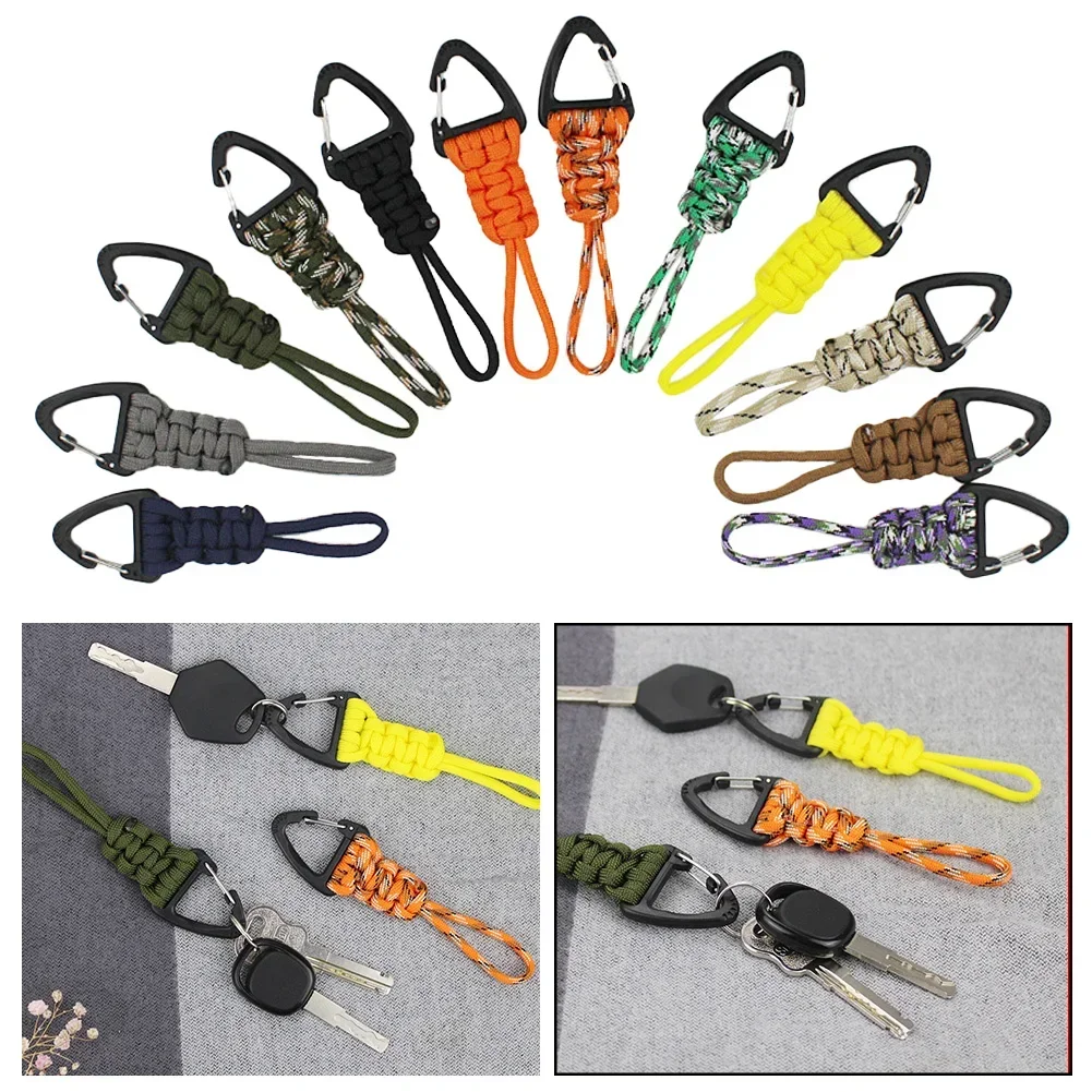 Braided Nylon Paracord Keychain with Metal Triangle Buckle and Carabiner