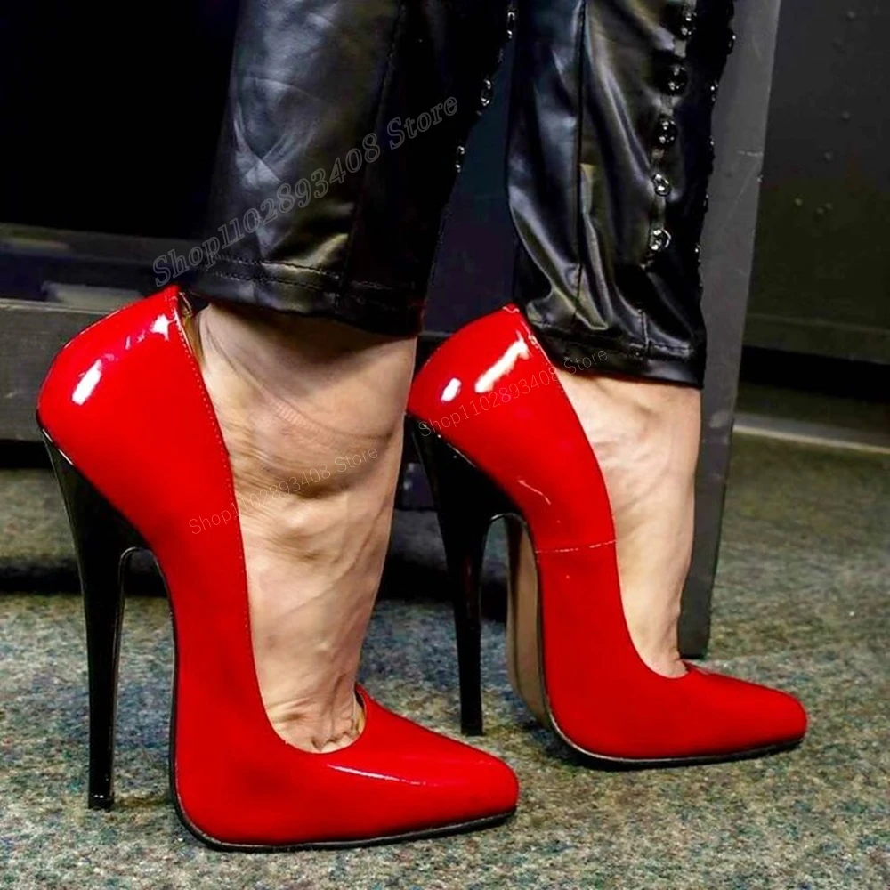 

Туфли женские из лакированной кожи, заостренный носок, высокий каблук-шпилька, без застежки, пикантные красные, 2024